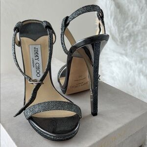 Jimmy Choo Black and Silver Strappy Heels